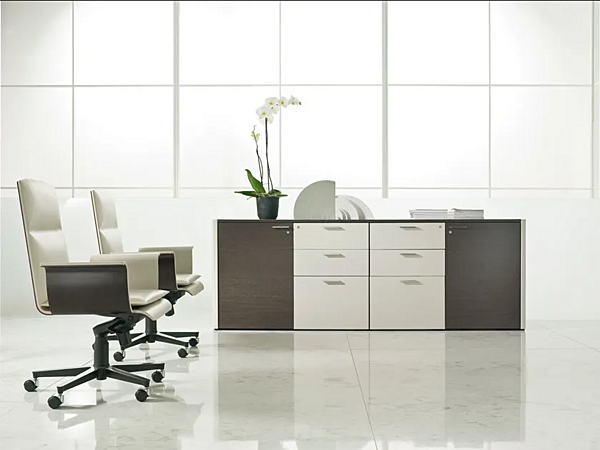 Unité de rangement de bureau en bois avec rembourrage en cuir i 4 Mariani De Symetria usine i 4 Mariani de l'Italie. Foto №8
