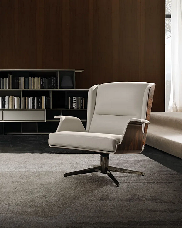 Fauteuil rotatif en cuir et bois avec accoudoirs Garbo I 4 Mariani usine i 4 Mariani de l'Italie. Foto №8