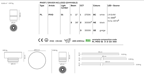 Lampe de plafond modulaire LED en métal AXOLIGHT Pivot usine Axolight de l'Italie. Foto №12