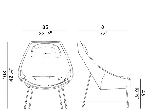 Fauteuil en cuir avec repose-tête Cut 910 PL Potocco 910/PL usine POTOCCO de l'Italie. Foto №3