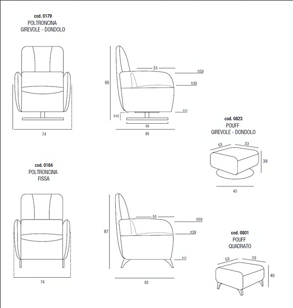 Fauteuil pivotant en tissu miel Egoitaliano usine Egoitaliano de l'Italie. Foto №4