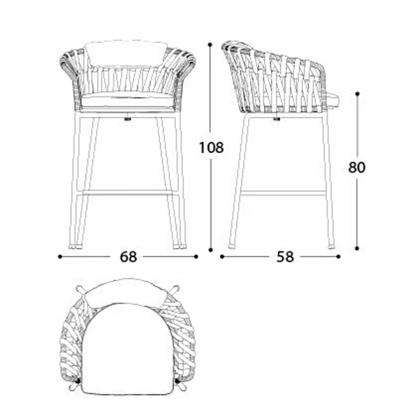 Tabouret de jardin en tissu haut avec accoudoirs Emma Cross VARASCHIN 24850/24851, 24850B/24851B usine VARASCHIN de l'Italie. Foto №6