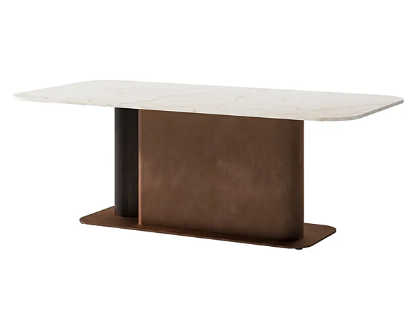 Table rectangulaire en marbre et placage bois Sesto Senso CPRN HOMOOD S516 usine CPRN HOMOOD de l'Italie. Foto №1