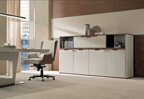 Unité de rangement de bureau en mélamine et cuir avec tiroirs Avatar i 4 Mariani usine i 4 Mariani de l'Italie. Foto №4