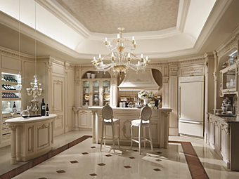 Cuisine avec îlot en bois Desiderio Villa à Moscou Martini Interiors