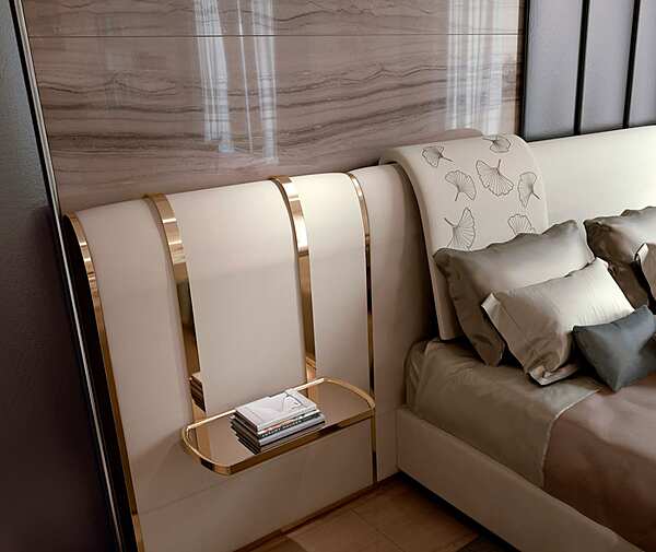 Lit double avec tête de lit rembourrée en tissu Bizzotto Italia Ginko usine Bizzotto Italia de l'Italie. Foto №4