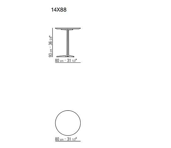 Table haute ronde en matériau Fly avec base étoile à trois branches FLEXFORM usine FLEXFORM de l'Italie. Foto №6