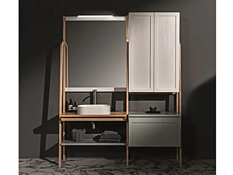 Unité de vanité en bois de frêne sur pied avec miroir et portes Gaia Mobili Unité de vanité en bois de frêne sur pied avec miroir et portes Gaia Mobili usine GAIA de l'Italie