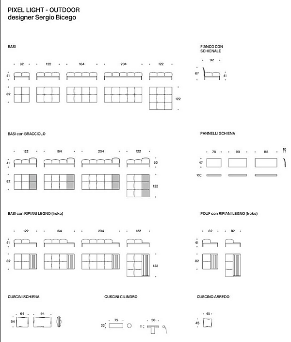 Canapé d'extérieur en tissu sectionnel Pixel Light Saba usine SABA de l'Italie. Foto №12