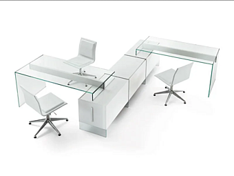 Bureau en cristal rectangulaire avec tiroirs et unité d'air Gallotti&Radice usine Gallotti & Radice de l'Italie