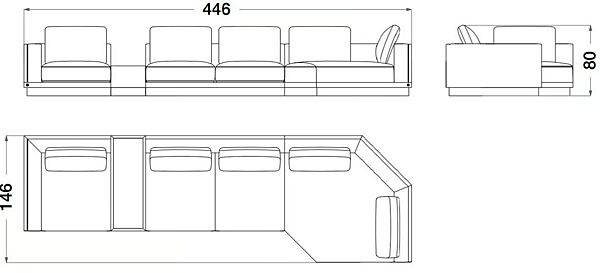 Canapé d'angle en cuir et tissu Sesto Senso CPRN HOMOOD S550, S552DX/SX, S553, S554, S555 usine CPRN HOMOOD de l'Italie. Foto №6