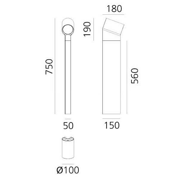 Luminaires de jardin en aluminium LED oblique Artemide T086200, T086300 usine Artemide de l'Italie. Foto №8