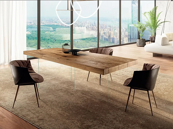 Table rectangulaire en bois et verre AIR LAGO 2170W 2170W usine LAGO de l'Italie. Foto №1