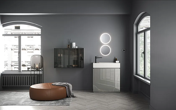 Unité de vanité en cristal sur pied avec lavabo intégré ARTELINEA FUSION AL 603 usine ARTELINEA de l'Italie. Foto №2