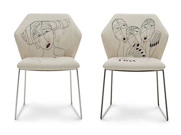 Chaise en tissu rembourrée sur base traîneau Saba New York par Marras usine SABA de l'Italie. Foto №3