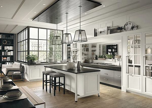 Cuisine contemporaine équipée avec îlot et poignées Bellagio MARCHI GROUP usine MARCHI CUCINE de l'Italie. Foto №1