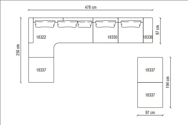 Canapé d'angle modulable en tissu Horizon Frigerio usine Frigerio de l'Italie. Foto №10