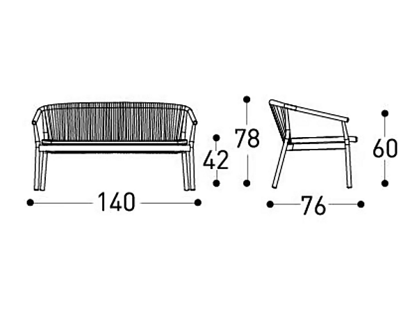 Canapé de jardin deux places en aluminium revêtu de poudre collection Smart VARASCHIN 247D2, 247D2S, 247D2H usine VARASCHIN de l'Italie. Foto №8