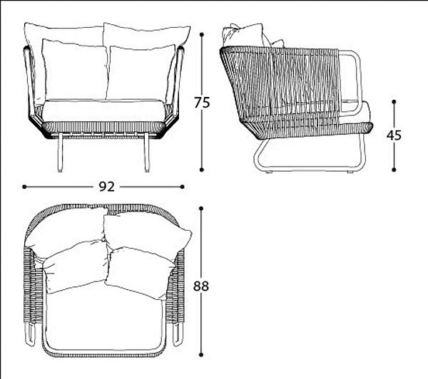 Fauteuil en corde en fibre synthétique Babylon VARASCHIN 1740, 1741 usine VARASCHIN de l'Italie. Foto №11