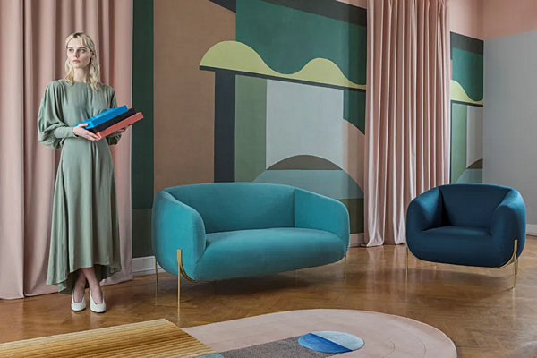 Fauteuil en tissu avec housse amovible et accoudoirs GEO Saba usine SABA de l'Italie. Foto №4