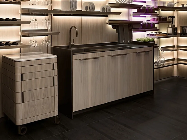 Chariot de cuisine en noyer avec tiroirs GIORGETTI ALFRED 80800 usine GIORGETTI de l'Italie. Foto №7