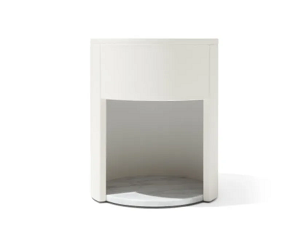 Table de chevet ronde en cuir et marbre avec tiroirs GIORGETTI SIDE VIBE 71940, 71941 usine GIORGETTI de l'Italie. Foto №2