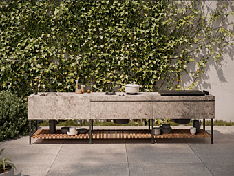 Cuisine d'extérieur en grès porcelainique avec barbecue KETTAL KSA604100, KSA605500, KSA604000 Cuisine d'extérieur en grès porcelainique avec barbecue KETTAL KSA604100, KSA605500, KSA604000 usine KETTAL de l'Italie