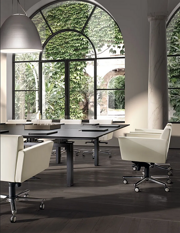 Table de réunion rectangulaire avec plateau en cuir Paso Doble i 4 Mariani usine i 4 Mariani de l'Italie. Foto №6