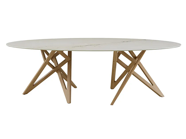 Table à manger ovale en grès porcelaine effet marbre Ennea LIGNE ROSET 0M50FT5C-0M50FT5S usine LIGNE ROSET de l'Italie. Foto №1