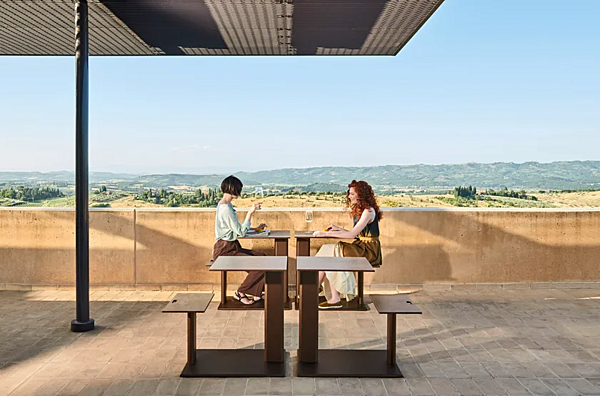 Table de jardin avec assise intégrée en aluminium et HPL Plinto Sit Eat VARASCHIN 24690 usine VARASCHIN de l'Italie. Foto №6