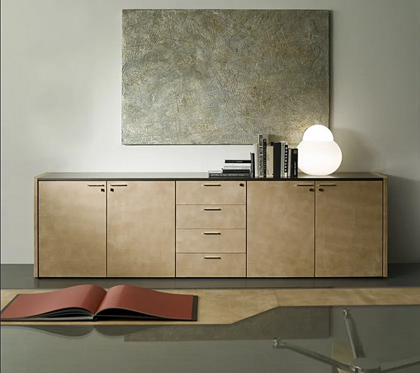Unité de rangement de bureau en bois avec rembourrage en cuir i 4 Mariani De Symetria usine i 4 Mariani de l'Italie. Foto №6