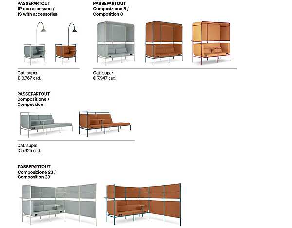 Canapé modulable en tissu avec table basse Passepartout Adrenalina "IMB1076323, IMB1067324, IMB1072979" usine ADRENALINA de l'Italie. Foto №9