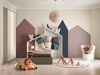 Lit simple pour enfant avec tête de lit rembourrée en tissu LAGO Lagolinea 0277 Lit simple pour enfant avec tête de lit rembourrée en tissu LAGO Lagolinea 0277 usine LAGO de l'Italie
