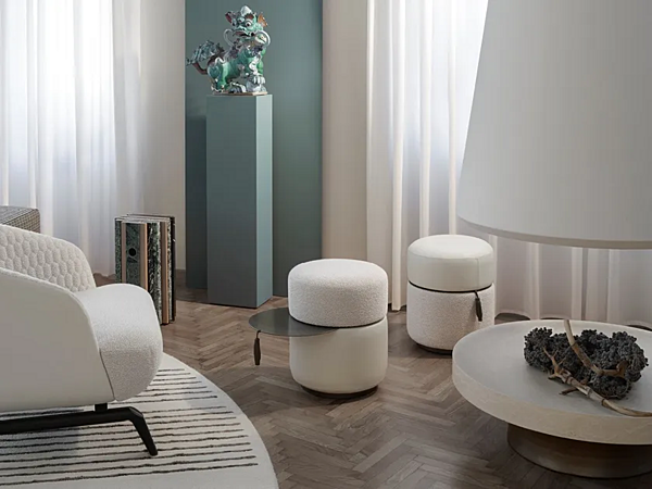 Pouf rond en tissu et acier inoxydable GIORGETTI Otto 54080 usine GIORGETTI de l'Italie. Foto №3