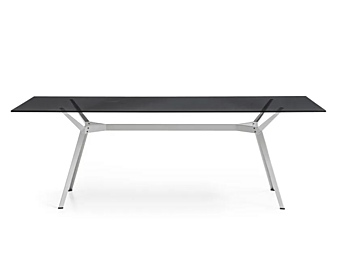 Table rectangulaire en cristal et acier Moroso Pylon usine Moroso de l'Italie
