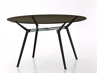 Table ronde en cristal et acier collection Pylon Moroso usine Moroso de l'Italie