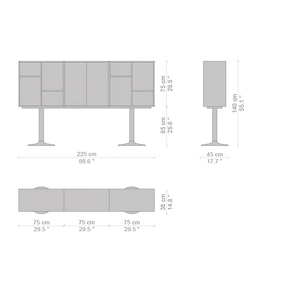 Buffet en bois 20 casiers CASSINA pieds corolle 020 usine CASSINA de l'Italie. Foto №4