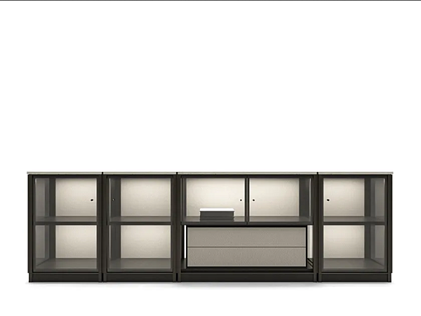 Buffet modulable en bois avec éclairage intégré GIORGETTI DOMUS usine GIORGETTI de l'Italie. Foto №1