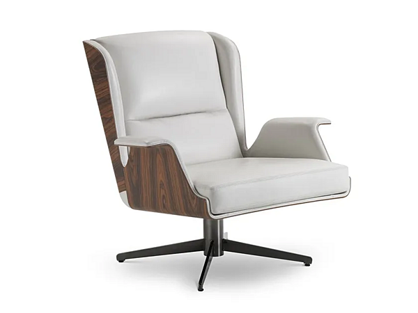 Fauteuil rotatif en cuir et bois avec accoudoirs Garbo I 4 Mariani usine i 4 Mariani de l'Italie. Foto №6