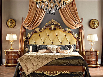 Lit double avec tête de lit capitonnée en tissu Modenese Luxury Interiors 13201 usine MODENESE GASTONE de l'Italie