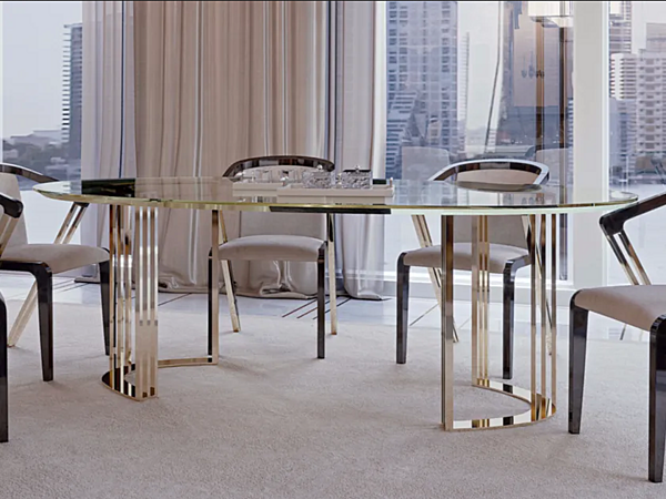 Table à manger ovale en verre Symphony Infinity Bizzotto Italia usine Bizzotto Italia de l'Italie. Foto №1