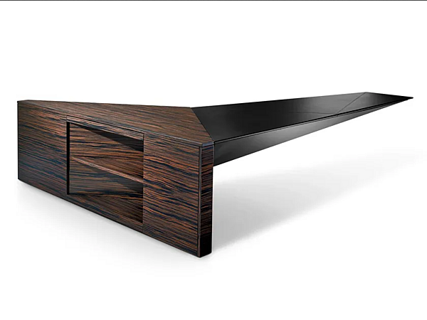 Bureau exécutif en bois et cuir en forme de L Euclideo I 4 Mariani usine i 4 Mariani de l'Italie. Foto №5
