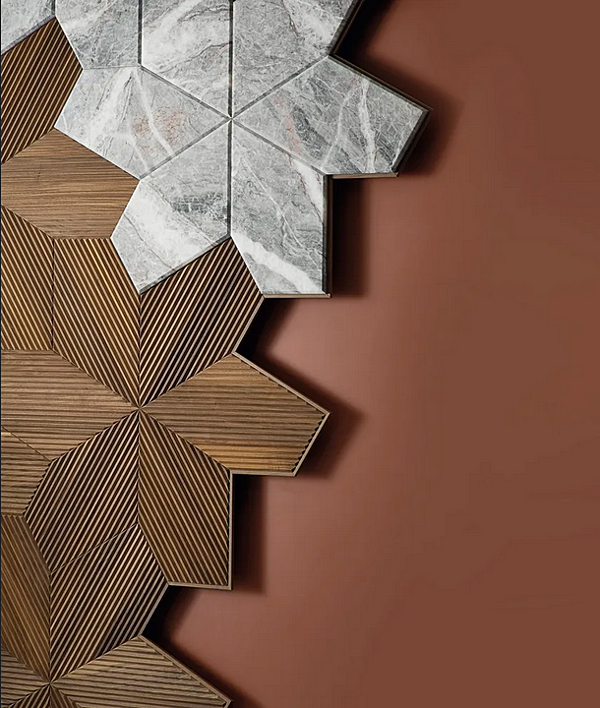Boiserie tridimensionnelle en bois et marbre Azalea 3D ARTE BROTTO usine Arte Brotto de l'Italie. Foto №3