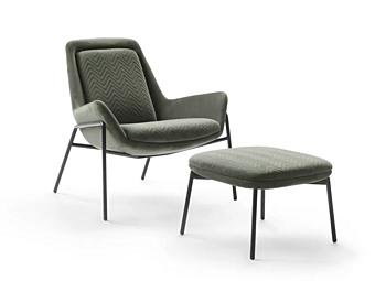 Fauteuil en velours rembourré avec repose-pieds GYFORM MIA