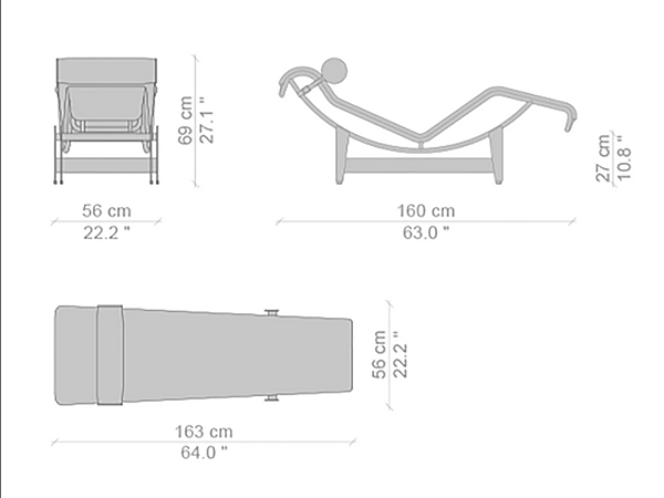 Chaise longue réglable en continu en tissu noir durable CASSINA 4 004 usine CASSINA de l'Italie. Foto №4