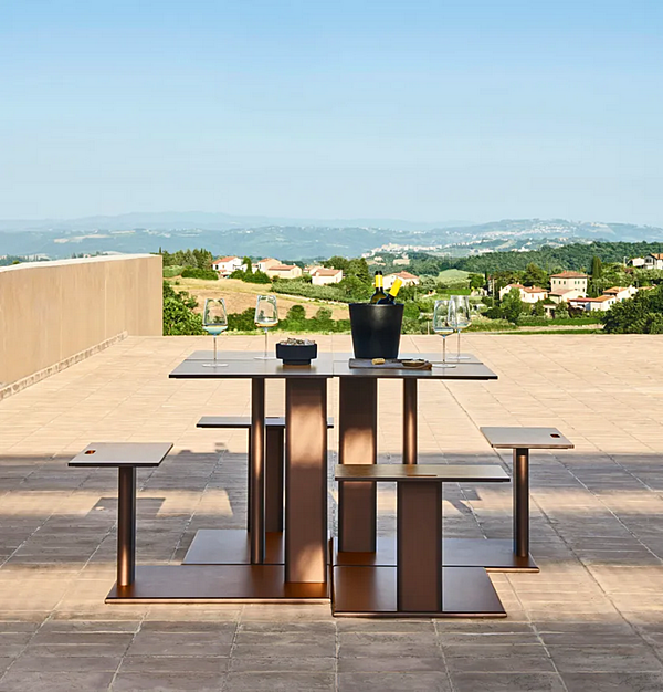 Table de jardin avec assise intégrée en aluminium et HPL Plinto Sit Eat VARASCHIN 24690 usine VARASCHIN de l'Italie. Foto №7