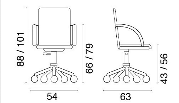 Chaise de bureau pivotante en cuir tanné avec base à 5 branches Relaix FASEM RELAIX ABW usine FASEM de l'Italie. Foto №10