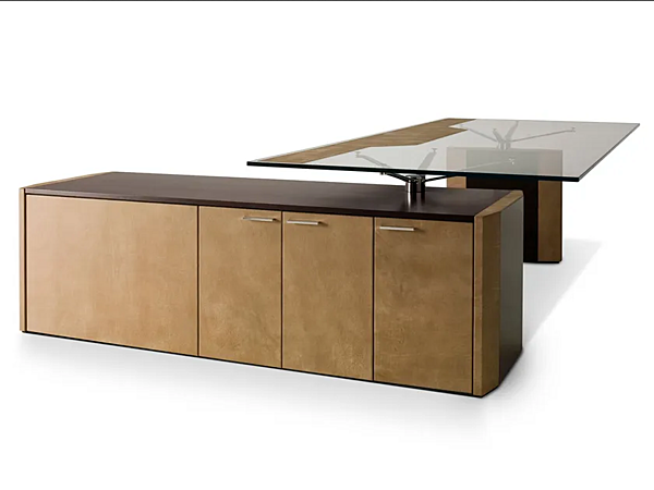 Bureau exécutif en verre en L avec tiroirs I 4 Mariani Symetria usine i 4 Mariani de l'Italie. Foto №1