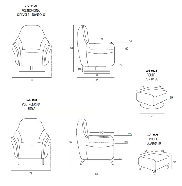 Fauteuil pivotant en tissu avec accoudoirs Egoitaliano Felicity usine Egoitaliano de l'Italie. Foto №3