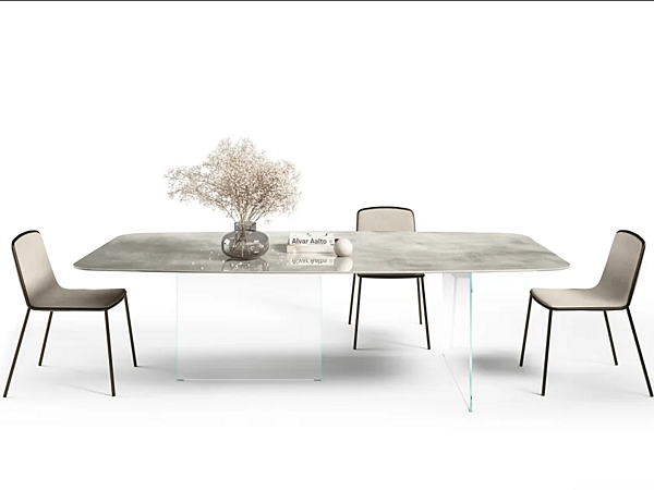 Table ronde en verre avec base en verre et plateau effet marbre AIR SLIM LAGO 2195X 2195X usine LAGO de l'Italie. Foto №1